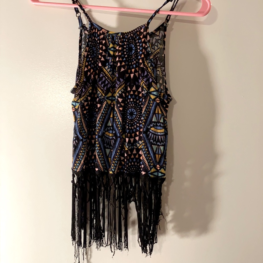 Cute multicolored fringe top.